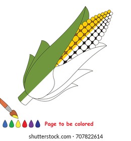 Corn, the coloring book to educate preschool kids with easy gaming level, the kid educational game to color the colorless half by sample.