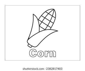 Corn Coloring Page for Kids KDP Interior, Corn vegetable drawing, Corn vegetable clipart black and white, vegetable coloring pages.