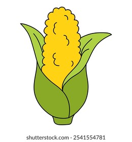 Corn coloring pages for kids. Trace and color Corn. Corn flashcard. Corn cartoon isolated on white background. Thanksgiving meal. Kindergarten and preschool worksheets printable for kids. 