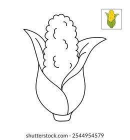 Corn coloring pages for kids. Trace and color Corn. Corn flashcard. Corn cartoon isolated on white background. Thanksgiving meal. Kindergarten and preschool worksheets printable for kids. 