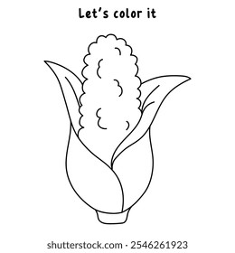 Corn coloring pages for kids. Trace and color Corn. Corn flashcard. Corn cartoon isolated on white background. Thanksgiving meal. Kindergarten and preschool worksheets printable for kids. 