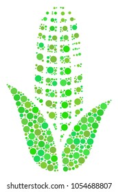 Corn composition of circle elements in variable sizes and ecological green color tones. Vector circle elements are united into corn collage. Fresh vector illustration.