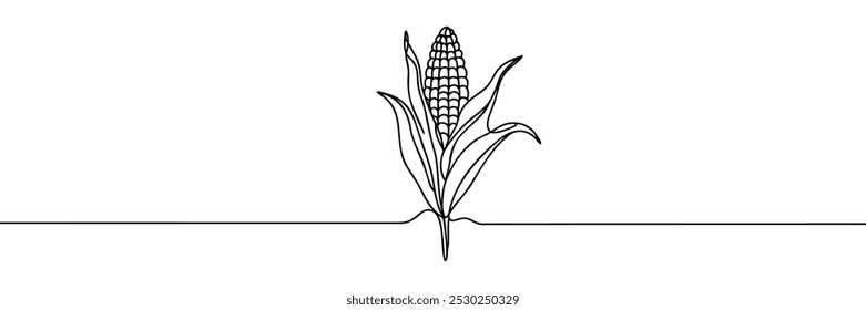 Desenho contínuo de uma linha de milho, elemento de arte de uma linha, ilustração vetor de linha de esboço minimalista, autum e conceito de ação de graças, desenho contínuo de uma linha. Vegetais dois vetor de milho
