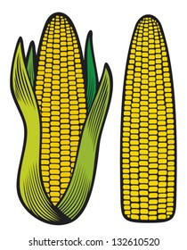 corn (corncob with green leaves)