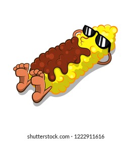 Corn covered with barbecue sauce relaxing when grilled Cartoon Vector