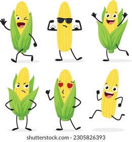 corn cute cartoon character set isolated on white background