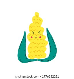 Corn. Cute funny corn in cartoon style. Vector isolate on white background Hand drawn, doodles