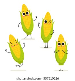 Corn. Cute vegetable vector character set isolated on white