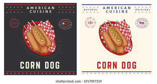 corn dog in basket american cuisine food illustration