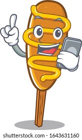 Corn dog Cartoon design style speaking on a phone