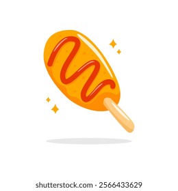 Corn Dog Cartoon Illustration Isolated on White Background. Flat Vector. Good used for Logo, Icon, Stickers, and etc. - EPS 10 Vector