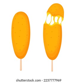 Corn dog with cheese  isolated on white background. Korean street food.