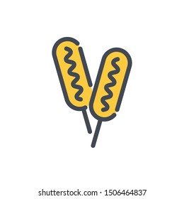 Corn dog color line icon. Stick sausage vector outline colorful sign.