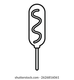 Corn dog fast food icon showing mustard topping in outline style