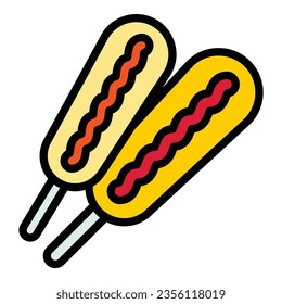Corn dog icon outline vector. Hot food. Corndog stick color flat