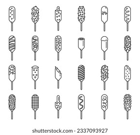 Corn dog icons set outline vector. Fast food. Cuisine dinner