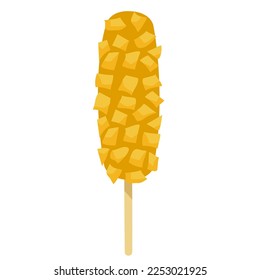 Corn dog isolated icon. Traditional korean sausage in french fries. Gamja hotdog street food. Asian food snack on stick. Vector illustration.
