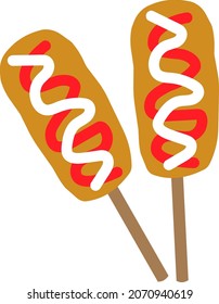 Corn Dog with Ketchup and Mayonnaise Vector