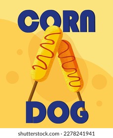Corn dog with ketchup vector illustration. Corn dog poster.