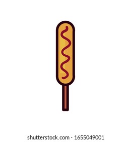 corn dog line and fill style icon design, fast food eat restaurant menu dinner lunch cooking and meal theme Vector illustration
