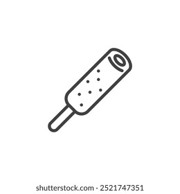 Ícone da linha Corn Dog. Sinal de estilo linear para conceito móvel e design da Web. Cão de milho em um ícone vetor de contorno de vara. Símbolo de comida de carnaval americano, ilustração do logotipo. Gráficos vetoriais