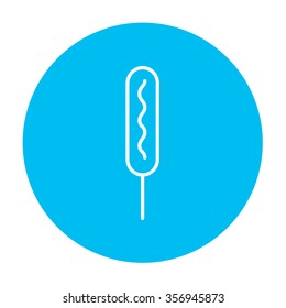 Corn dog line icon for web, mobile and infographics. Vector white icon on the light blue circle isolated on white background.