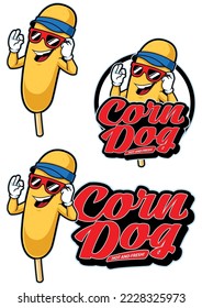 Corn dog mascot illustration with funny cartoon character.