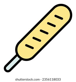 Corn dog meal icon outline vector. Hot food. Fried sauce color flat