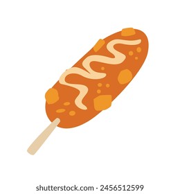Corn dog with mustard, korean corn dogs vector illustration, isolated on white background