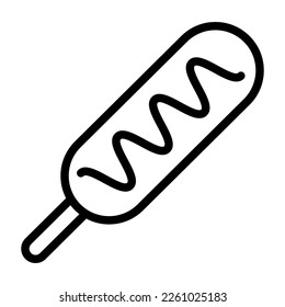 Maishund oder Wurst im Teig lineares Symbol. Corndog Symbol, Vektorgrafik.