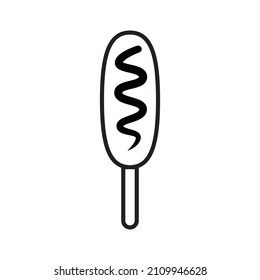 Corn dog sausage stick vector line style icon isolated on white background.