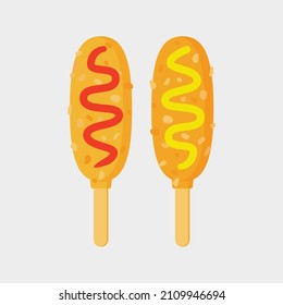 Corn dog sausage stick vector flat style icon isolated on white background.