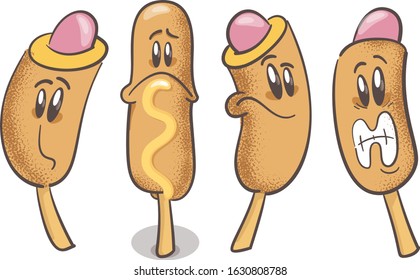 Corn Dog. A set of fun cartoon characters. Vector illustration isolated on white background