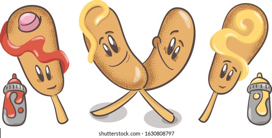 Corn Dog. A set of fun cartoon characters. Vector illustration isolated on white background
