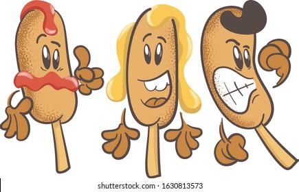 Corn Dog. A set of fun cartoon characters. Vector illustration isolated on white background