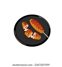 Corn dog or tokkebi with sausage illustration