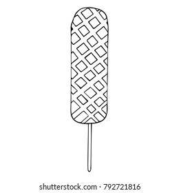 Corn dog vector illustration. Doodle style. Design, print, logo, decor, textile, paper.
