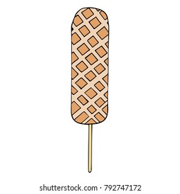 Corn dog vector illustration. Doodle style. Design, print, logo, decor, textile, paper.