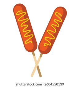 Corn dog vector illustration, isolated on a white background, ideal for food related designs.