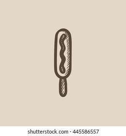 Corn dog vector sketch icon isolated on background. Hand drawn Corn dog icon. Corn dog sketch icon for infographic, website or app.