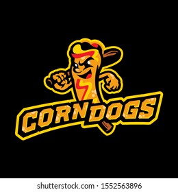 Corn Dogs for Baseball Mascot Logo Team in Vector Illustration