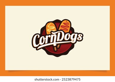 corn dogs logo. American food logo in emblem form. It's great for restaurant, food truck, cafe, etc.