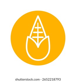 Corn and ear of corn line icon on yellow background.