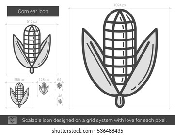 Corn ear vector line icon isolated on white background. Corn ear line icon for infographic, website or app. Scalable icon designed on a grid system.