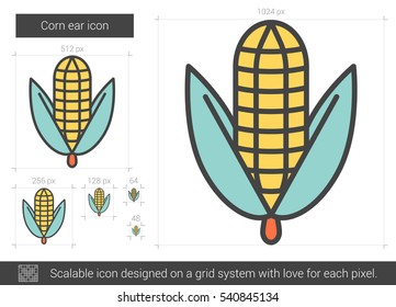 Corn ear vector line icon isolated on white background. Corn ear line icon for infographic, website or app. Scalable icon designed on a grid system.