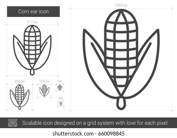 Corn ear vector line icon isolated on white background. Corn ear line icon for infographic, website or app. Scalable icon designed on a grid system.