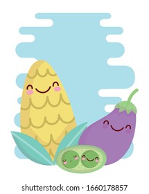 Maisauge und Erbsen-Menü-Zeichenkartoon Food cute Vektorillustration Illustration