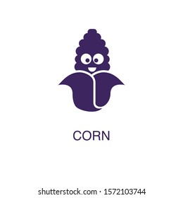 Corn element in flat simple style on white background. Corn icon, with text name concept template