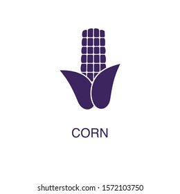 Corn element in flat simple style on white background. Corn icon, with text name concept template