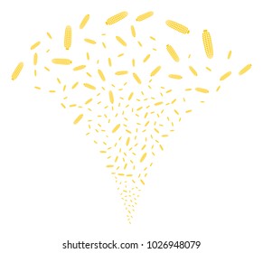 Corn explosion fountain. Vector illustration style is flat iconic symbols. Object fountain created from random design elements as corn fireworks.